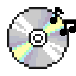 rotating pixel art of a CD with animated music notes